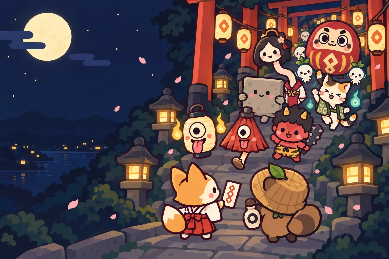 Night Parade: a procession of little spirits and lanterns beneath the moon